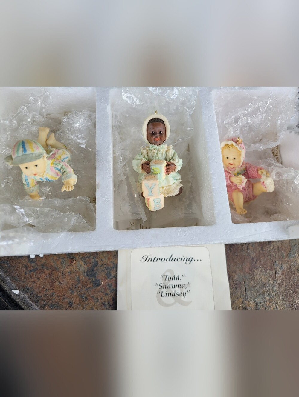 Set of Three ASHTON-Drake Porcelain Baby Ornament with Pastel Outfits (BC1)